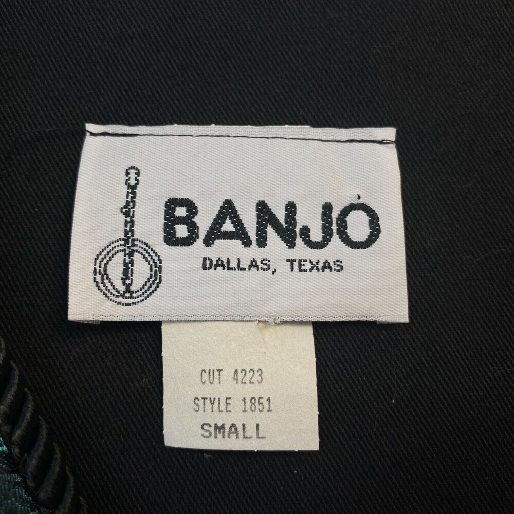 Banjo of Dallas Bolero Jacket S Womens Black Blue Stripe Satin Cropped Vintage - Picture 8 of 8